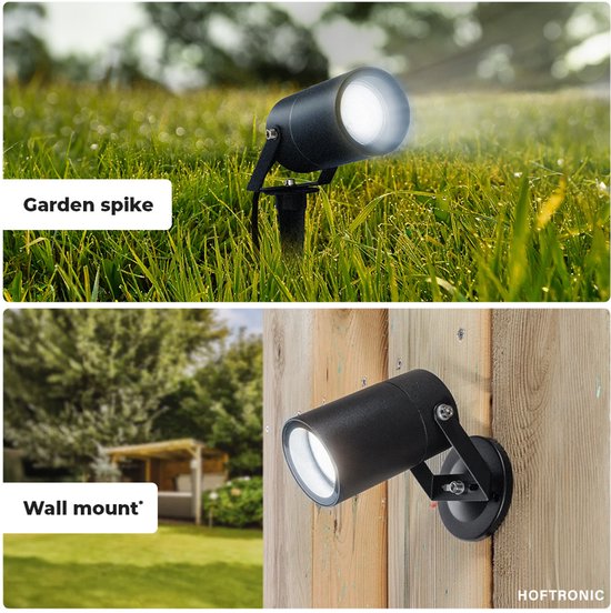 6x HOFTRONIC - Spikey LED Tuinspot met Grondspies - GU10 4 Watt 2700K - Zwart IP64 Waterdicht - Prikspot voor het verlichten van Tuin, Terras