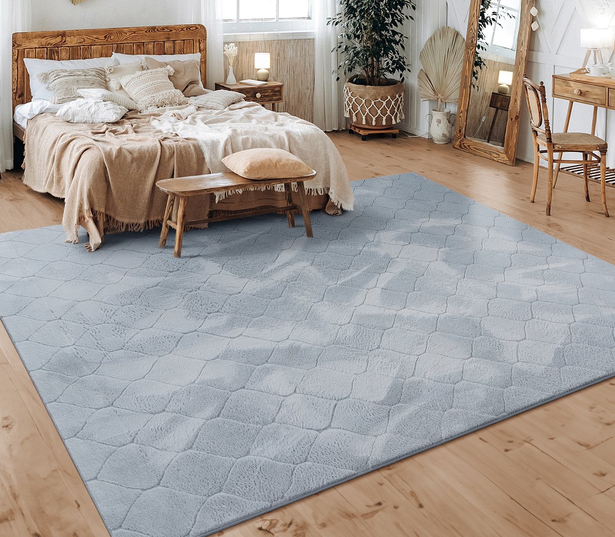flycarpets Zacht fluffy vloerkleed - Lely Barok Grijs - 80x150 cm - Laagpolig Tapijt Gang / Slaapkamer / Kinderkamer