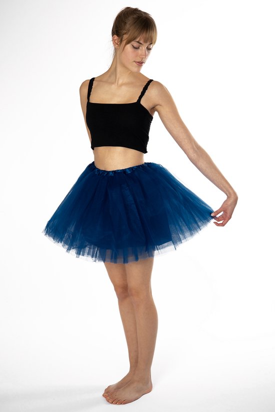 Jupe Tutu en Tulle Bleu Foncé KIMU® - Taille L XL XXL - Jupe Jupon Bleu Rok Femme - Jupe Jupon Tulle Femme Carnaval Fée Schtroumpf