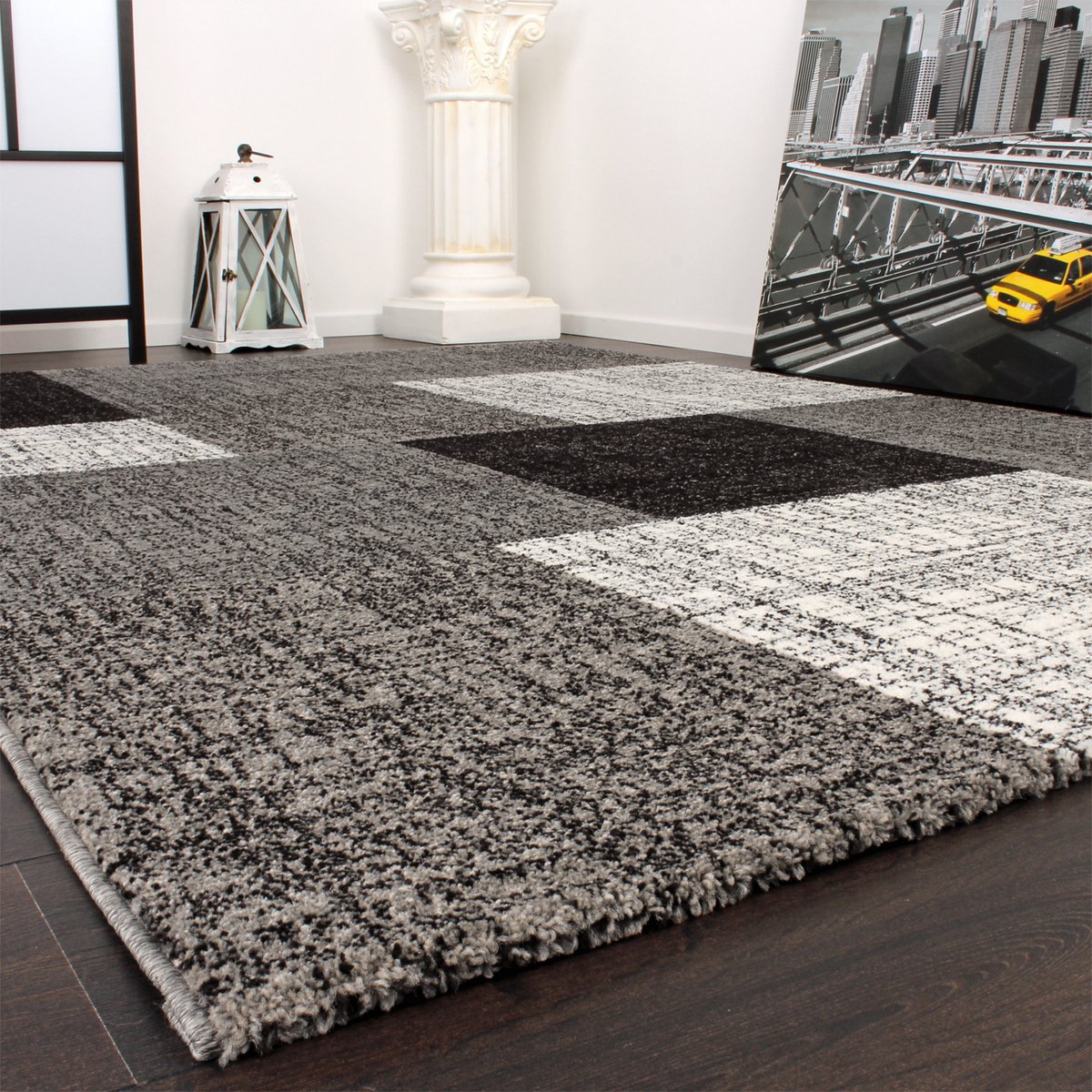 Flycarpets Laagpolig Modern Vloerkleed Modilia - Geblokt - Grijs