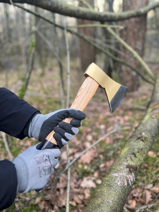 Handbijl met zwart handvat - 800 gram - 35 cm - Hakbijl - Outdoor camping kampeer bijlen metaal/hout van Kinzo Garden — afbeelding 3