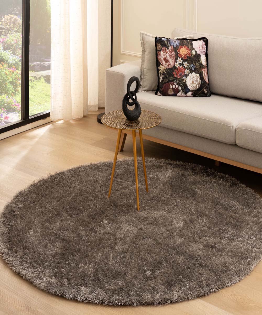 Rond hoogpolig vloerkleed velvet - Posh grijs 80 cm