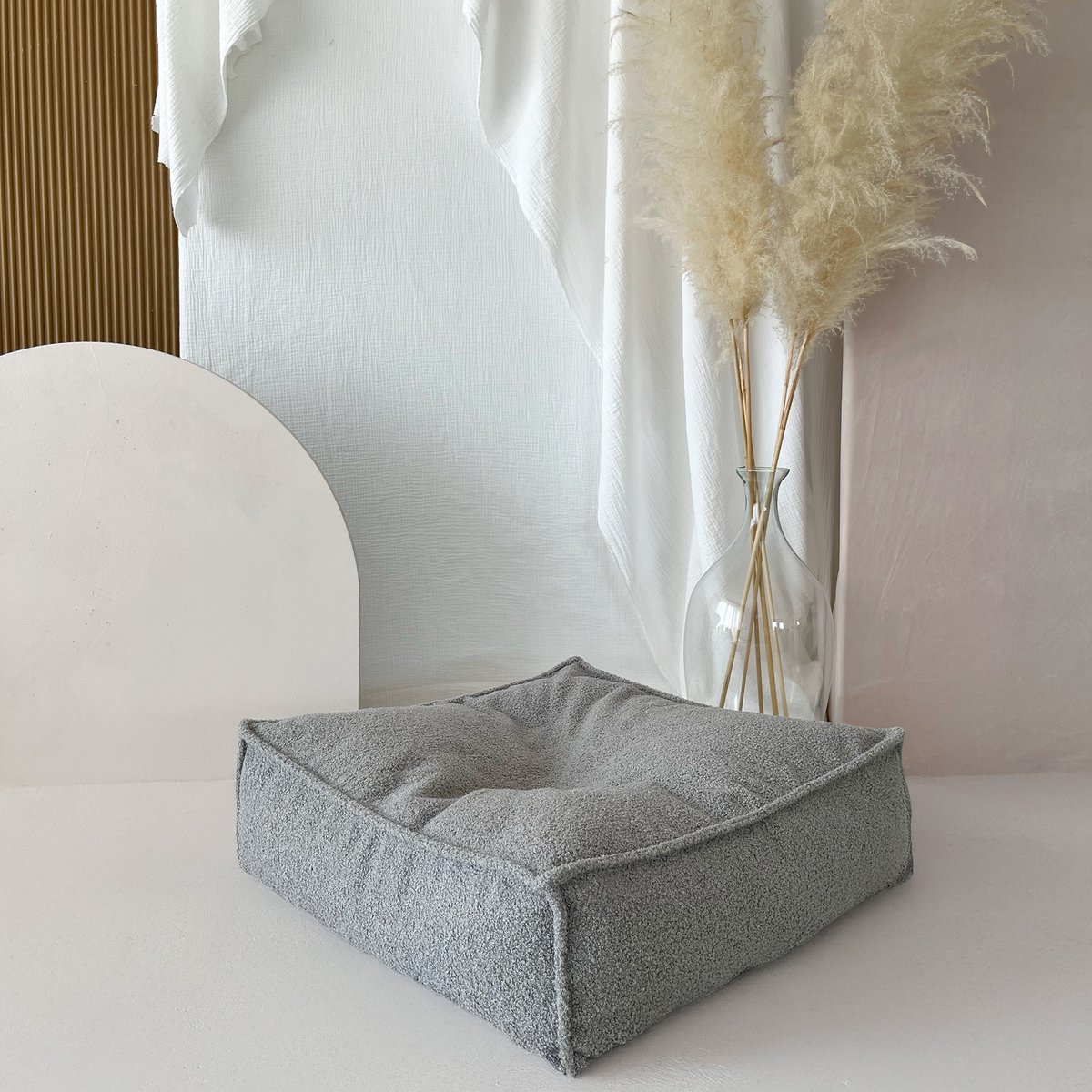 Moje | Bouclé Ottoman -square - Grey