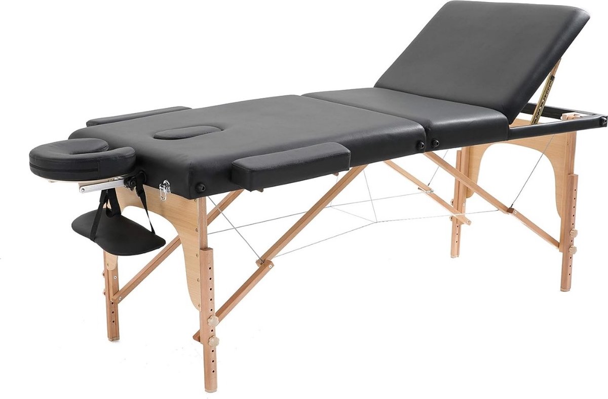 Goedkoopste Massagetafel inklapbaar - 3 secties - 185x70cm - hout - zwart - Viking Choice