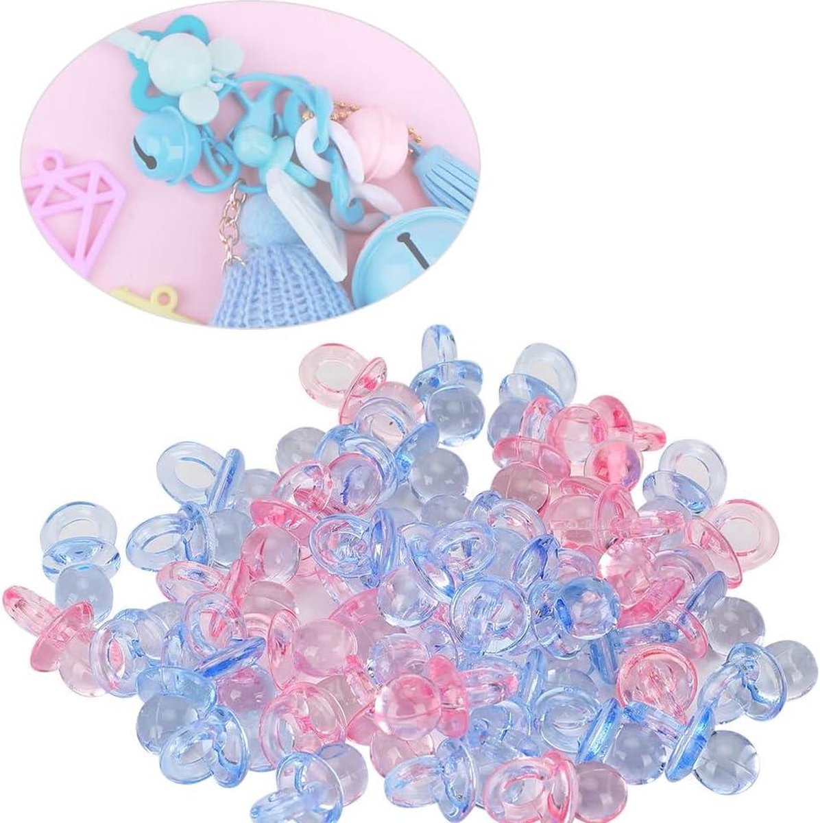 100 stuks acryl fopspeen verjaardagsfeestje decoratie - baby doop rustgevend speelgoed - transparant roze blauw .