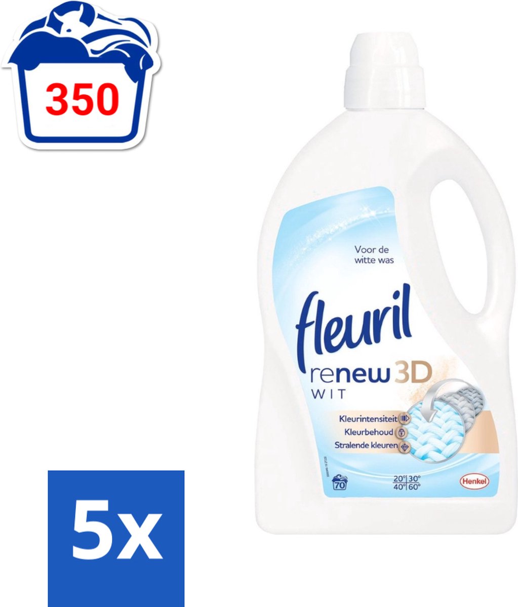 5 x Fleuril - Renew 3D - Vloeibaar Wasmiddel - Witte Was - 70 Wasbeurten - Wasmiddel Witte Was - Witte Was - Wasbeurt - Wasmiddel 3D - Kleurbehoud