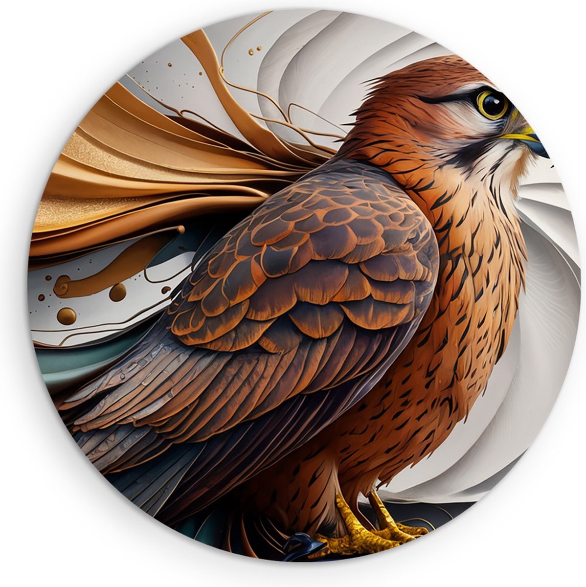Saammp Forex Muurcirkel - Abstracte Vogel - Portret - Natuur - Dieren - Ø 70 - Wandcirkel - Wanddecoratie Cirkel - Muurdecoratie Woonkamer - Slaapkamer decoratie - Rond Schilderij