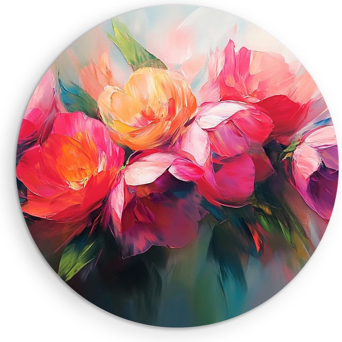 Saammp Forex Muurcirkel - Roze Tulpen in Abstract Licht - Bloemen - Natuur - Ø 70 - Wandcirkel - Wanddecoratie Cirkel - Kantoor en Woonkamer Decoratie