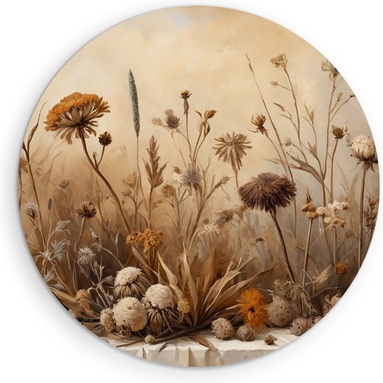 Saammp Forex Muurcirkel - Bloemen - Vintage - Abstract - Ø 80 - Wandcirkel - Wanddecoratie Cirkel - Muurdecoratie Woonkamer - Kantoor Decoratie