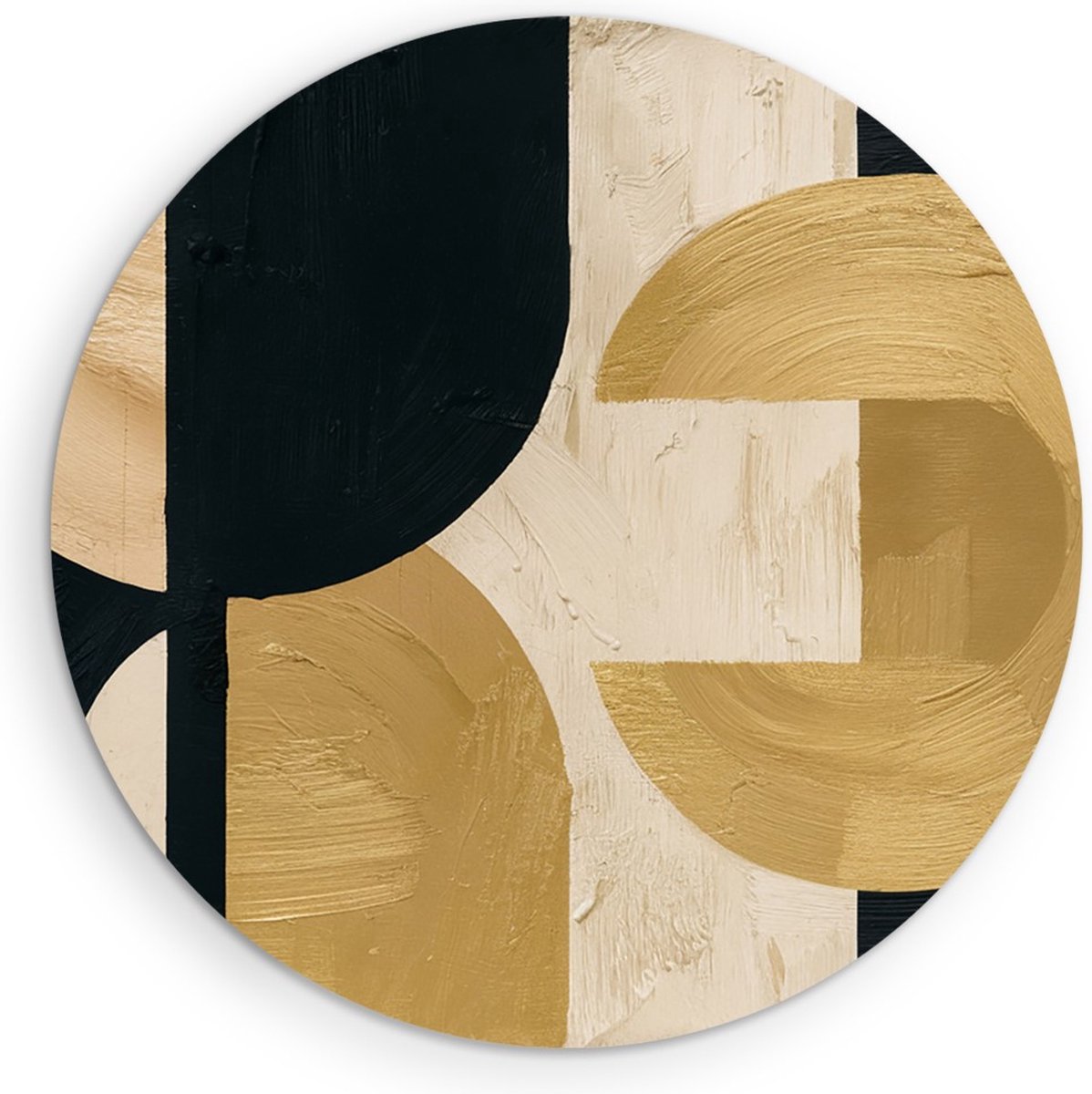 Saammp Forex Muurcirkel - Abstracte Geometrische Kunst - Goud - Ø 90 - Wandcirkel - Wanddecoratie Cirkel - muurdecoratie Woonkamer - Slaapkamer decoratie - Rond Schilderij