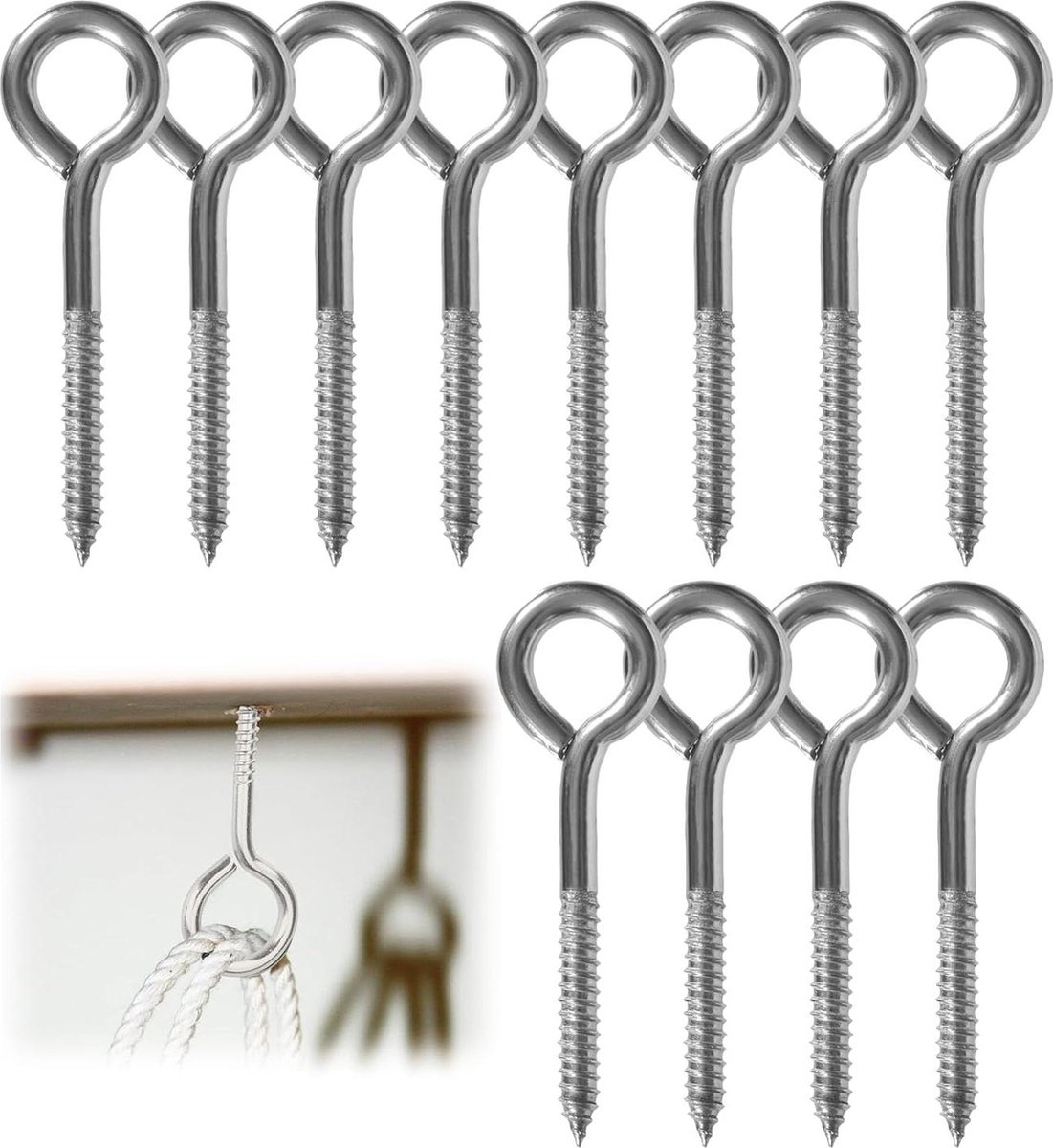 12 stuks M8 oogbout 120 mm houtdraad oogbout ringbout met kraag zelftappende schroef schroefhaak ringschroef voor thuis keuken en kantoor .