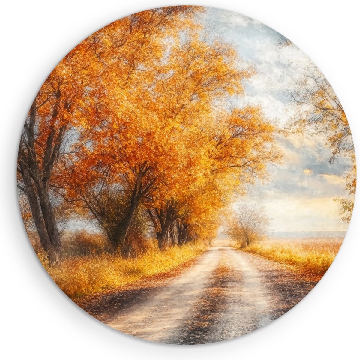 Saammp Forex Muurcirkel - Pad Tussen de bomen - Herfstachtig - Landschap - Natuur - Ø 90 - Wandcirkel - Wanddecoratie Cirkel - Muurdecoratie Woonkamer - Slaapkamer decoratie - Rond Schilderij