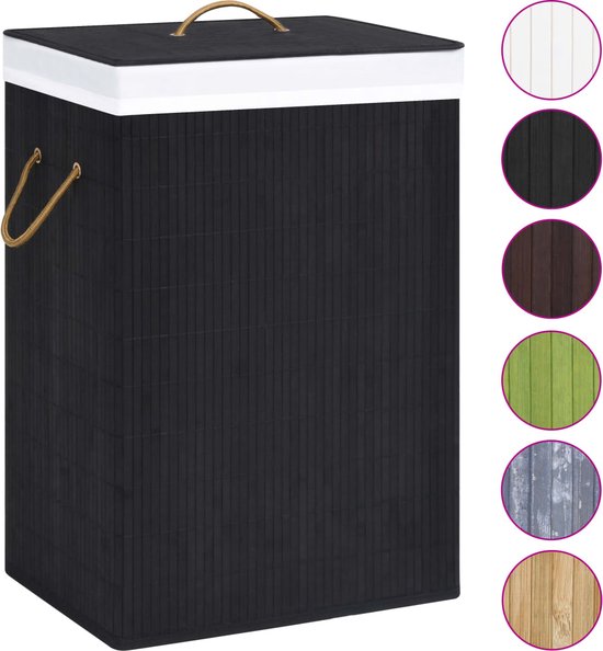 vidaXL Wasmand 2 vakken 72L bamboe zwart Wasmand - Bamboewasmand - Wasbak - Opberger - Bergruimte