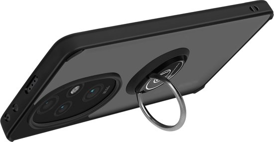 Avizar Hoesje Geschikt voor Honor 200 Pro met metalen ring en video-ondersteuning, Zwart