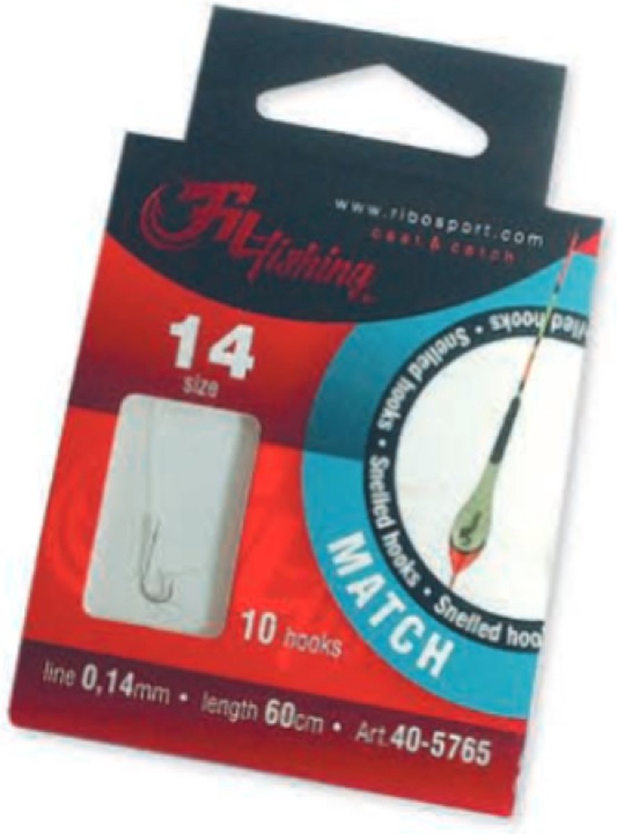 Snelled Hooks 'Match' - Haakmaat #16 - 0.14mm - 60cm - 10 stuks - Match, Feeder, Witvis Onderlijnen