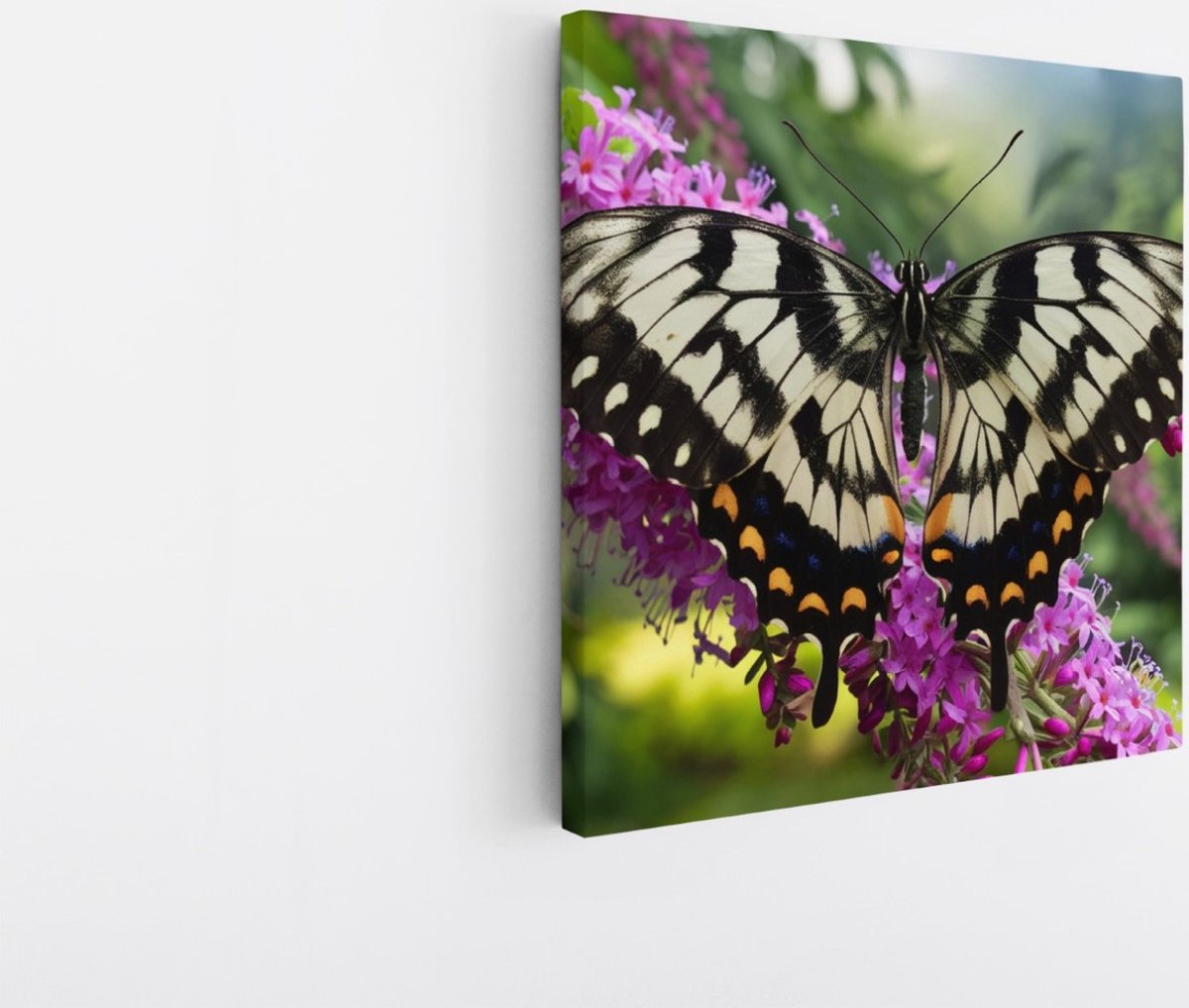 Saammp Canvas Schilderij - Vlinder - Bloemen - Dieren - 30x30 - Foto op canvas - Wanddecoratie - muurdecoratie Woonkamer - Slaapkamer decoratie - Canvas Print Multicolor