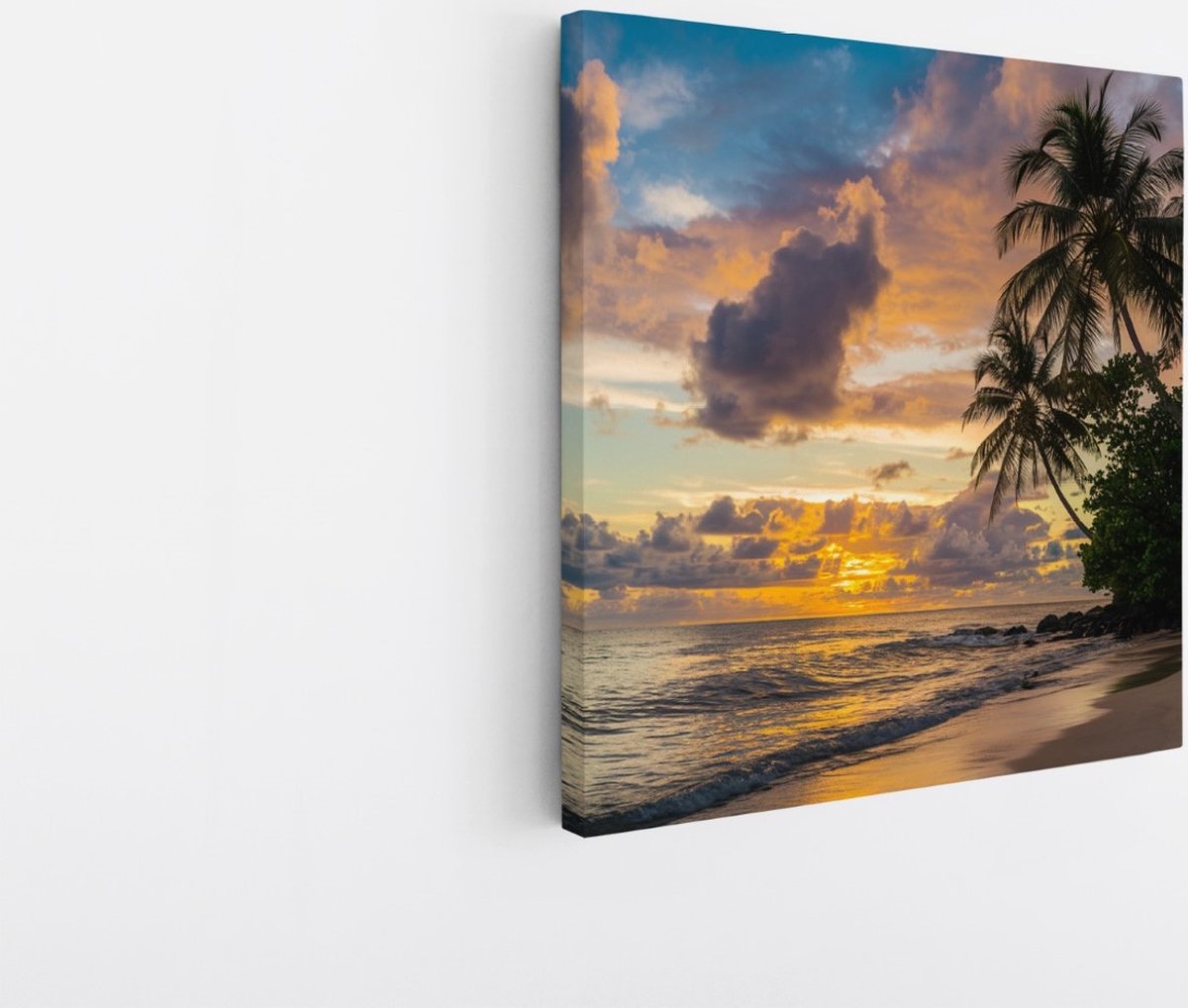 Saammp Canvas Schilderij - Strand - Zee - Tropisch - 100x100 - Foto op canvas - Wanddecoratie - muurdecoratie Woonkamer - Slaapkamer decoratie - Canvas Print Multicolor