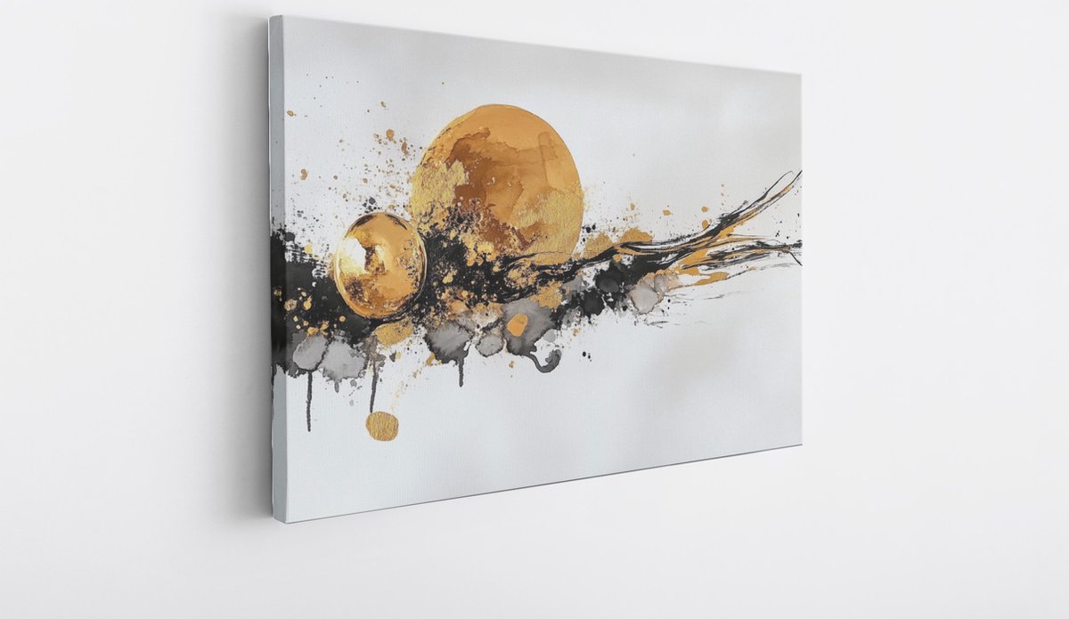 Saammp Canvas Schilderij - Goud - rond - Abstract kunstwerk - 60x40 - Foto op canvas - Wanddecoratie - Muurdecoratie Woonkamer - Slaapkamer decoratie - Canvas Print Multicolor