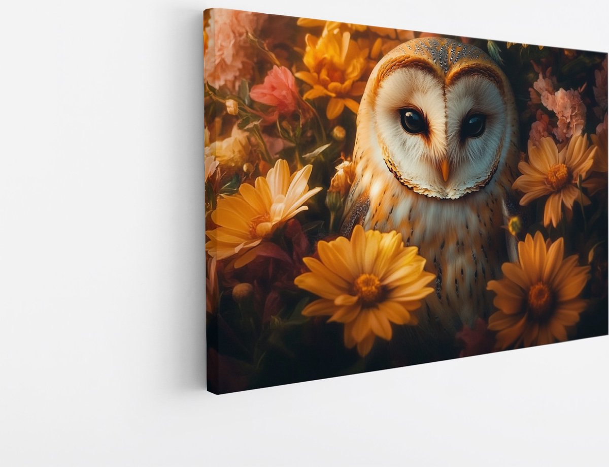 Saammp Canvas Schilderij Uil - bloemen - Abstract - Dieren - 50x40 - Foto op canvas - Wanddecoratie - muurdecoratie Woonkamer - Slaapkamer decoratie - Canvas Print Multicolor