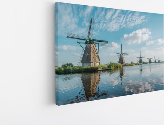 Saammp Canvas Schilderij -Molens op een rij - Zonsondergang - Landschap - Natuur - 50x40 - Foto op canvas - Wanddecoratie - Muurdecoratie Woonkamer - Slaapkamer decoratie - Canvas Print
