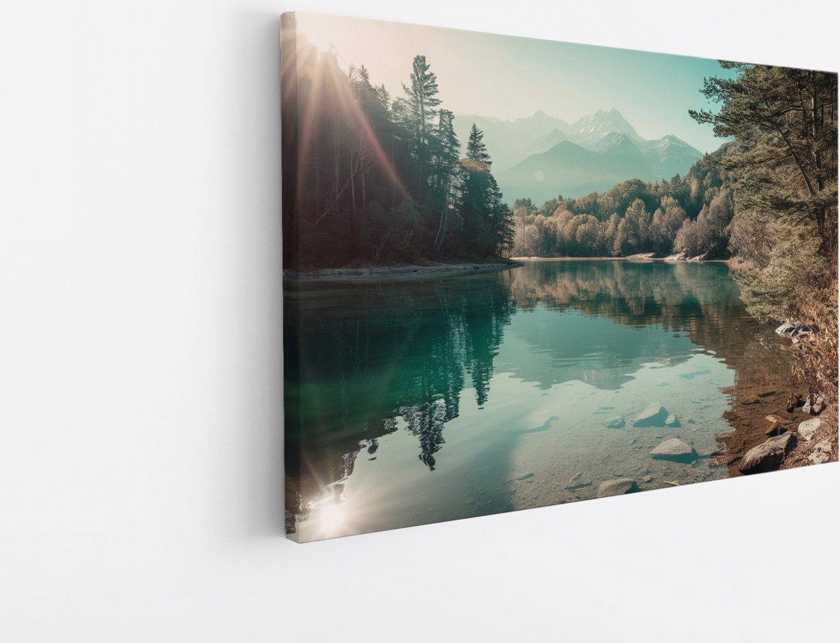 Saammp Canvas Schilderij - Rivier - botanisch - Landschap - Natuur - 150x100 - Foto op canvas - Wanddecoratie - Muurdecoratie Woonkamer - Slaapkamer decoratie - Canvas Print Multicolor