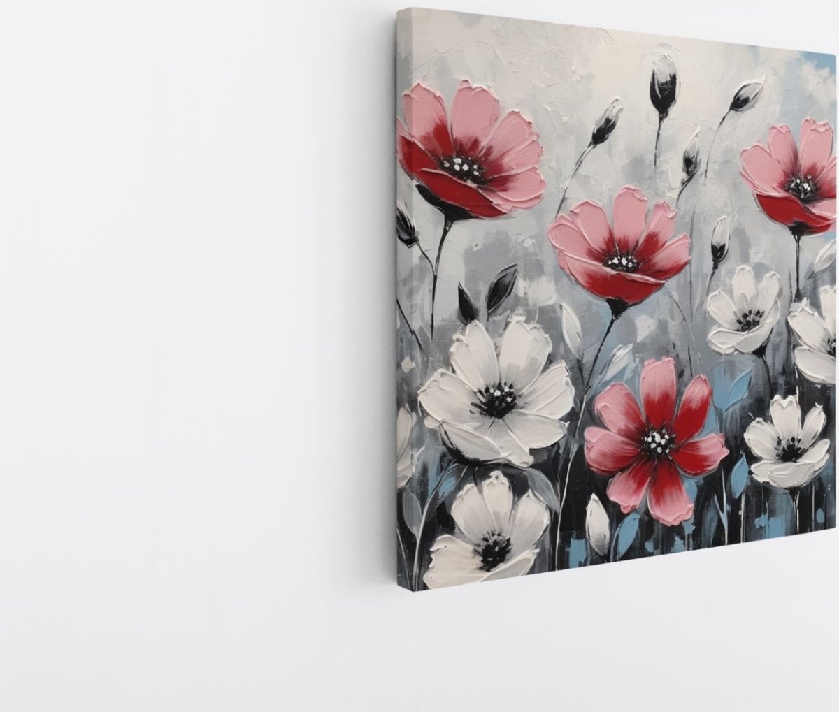 Saammp Canvas Schilderij - Grijstinten - Bloemen - Abstract - 30x30 - Foto op canvas - Wanddecoratie - Muurdecoratie Woonkamer - Kantoor Decoratie Multicolor