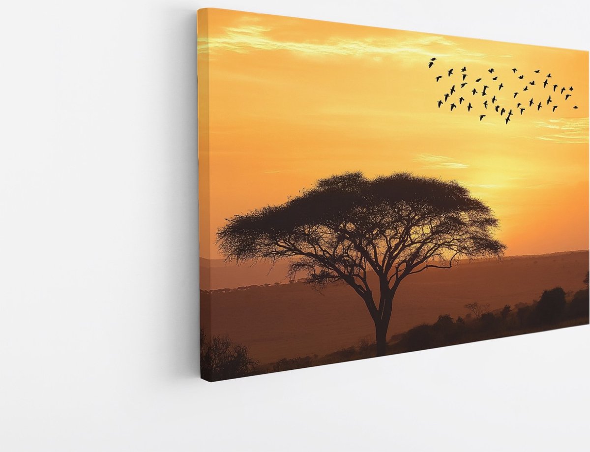 Saammp Canvas Schilderij - Vogel bij boom - Dieren - Natuur - 40x30 - Foto op canvas - Wanddecoratie - muurdecoratie Woonkamer - Slaapkamer decoratie - Canvas Print Multicolor