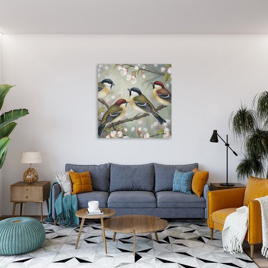 Tableau sur toile Saammp - 4 Colibris - Animaux - Fleurs - 20x20 - Photo sur toile - Décoration murale - Décoration murale Salon - Décoration chambre - Impression sur toile