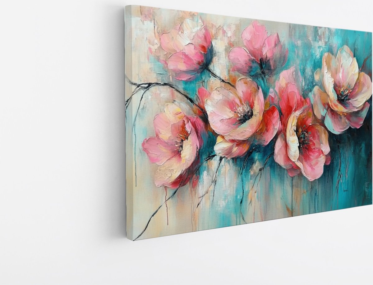 Saammp Canvas Schilderij - Abstract - Bloemen - Natuur - Modern - 30x20 - Foto op Canvas - Wanddecoratie - Muurdecoratie Woonkamer - Slaapkamer Decoratie Multicolor
