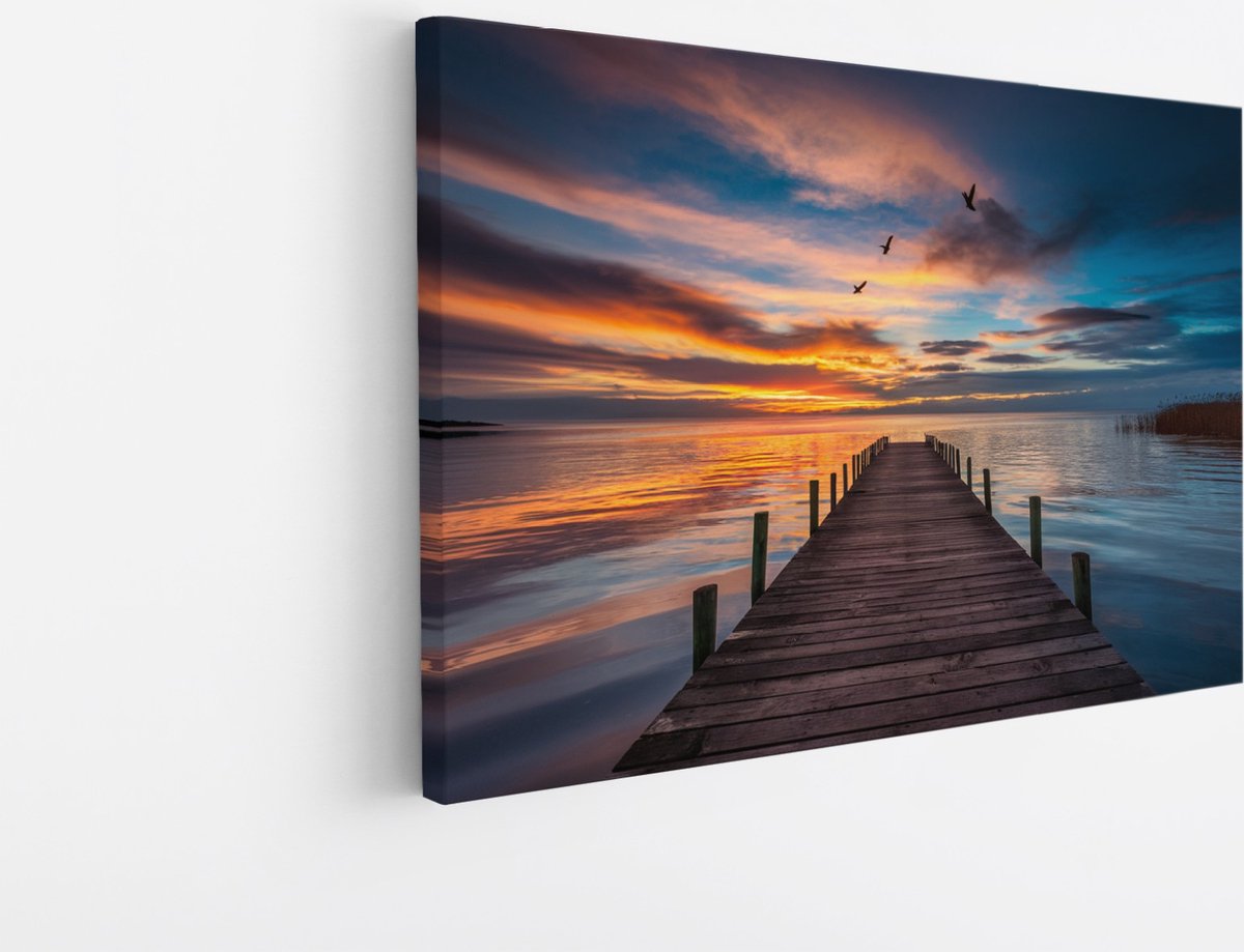 Saammp Canvas Schilderij - Steiger bij zonsondergang - landschap - Natuur - 45x30 - Foto op canvas - Wanddecoratie - Muurdecoratie Woonkamer - Slaapkamer decoratie - Canvas Print Multicolor