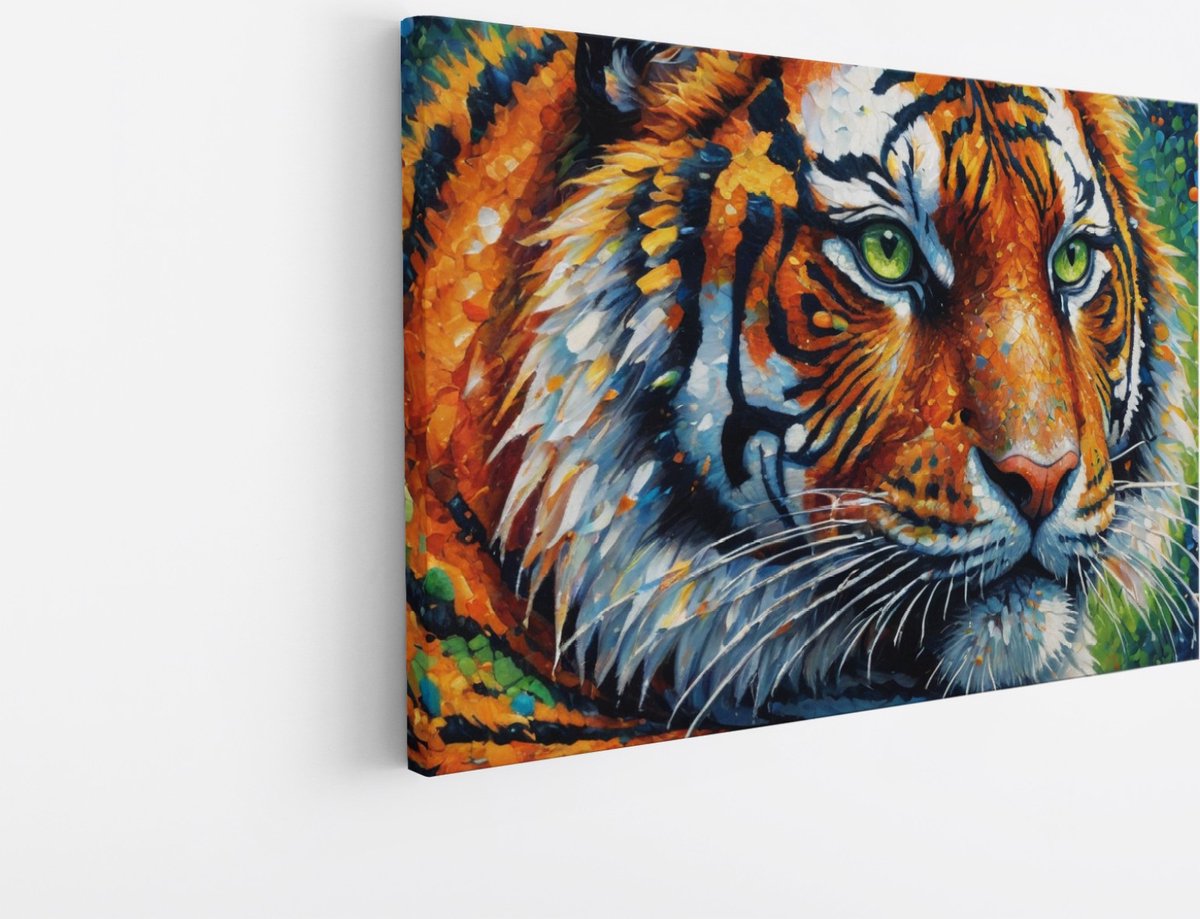 Saammp Canvas Schilderij - Tijger - Dieren - Abstract - 60x40 - Foto op canvas - Wanddecoratie - muurdecoratie Woonkamer - Slaapkamer decoratie - Canvas Print Multicolor