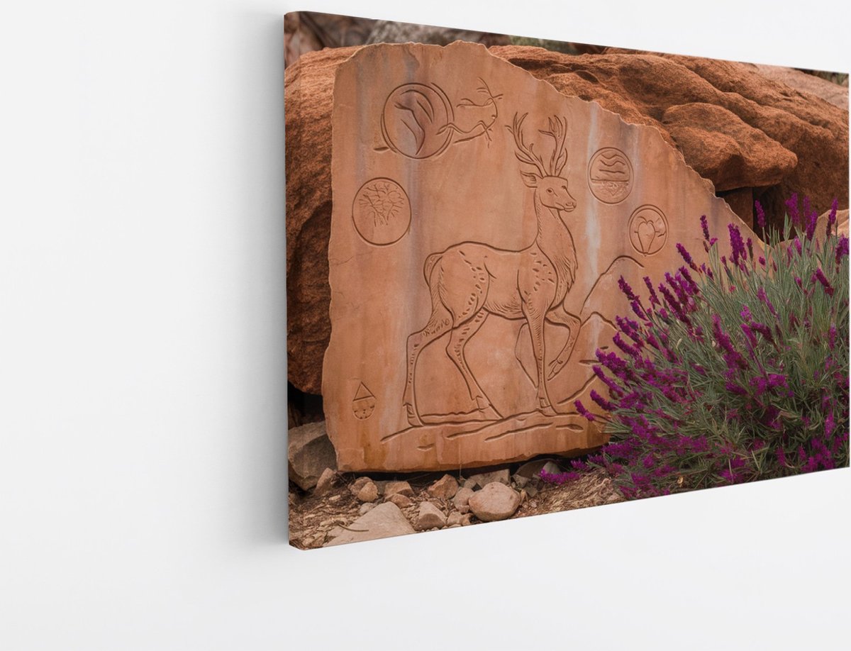 Saammp Canvas Schilderij - Lavendel naast Paleolithische kunst - Landschap - Natuur - 90x60 - Foto op canvas - Wanddecoratie - Muurdecoratie Woonkamer - Slaapkamer decoratie - Canvas Print Multicolor