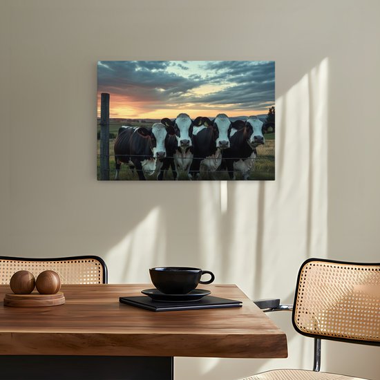 Tableau sur toile Saammp - Vaches à la clôture - Paysage - Animaux - Nature - 120x80 - Photo sur toile - Décoration murale - Décoration murale murale Salon - Décoration chambre - Impression sur toile