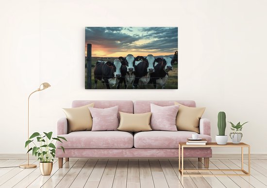 Tableau sur toile Saammp - Vaches à la clôture - Paysage - Animaux - Nature - 120x80 - Photo sur toile - Décoration murale - Décoration murale murale Salon - Décoration chambre - Impression sur toile