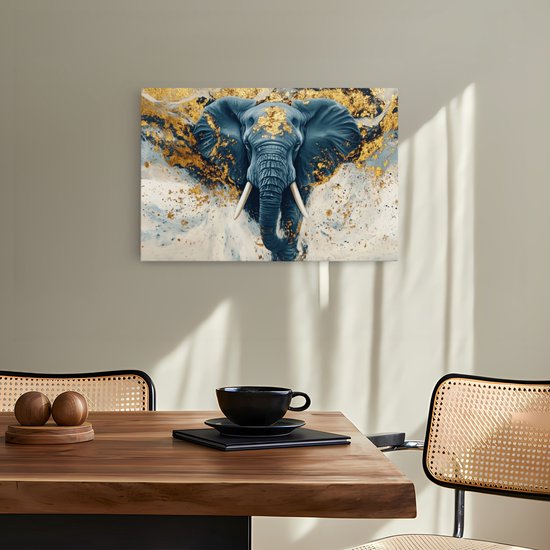 Saammp Canvas Schilderij - Olifant met goud - Abstract - Dieren - 90x60 - Foto op canvas - Wanddecoratie - muurdecoratie Woonkamer - Slaapkamer decoratie - Canvas Print