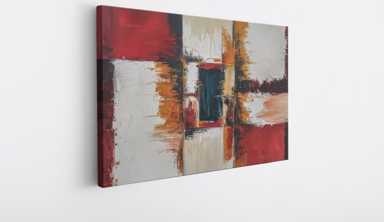 Saammp Canvas Schilderij - Blokken - rood - Abstract - 90x60 - Foto op canvas - Wanddecoratie - Muurdecoratie Woonkamer - Slaapkamer decoratie - Canvas Print