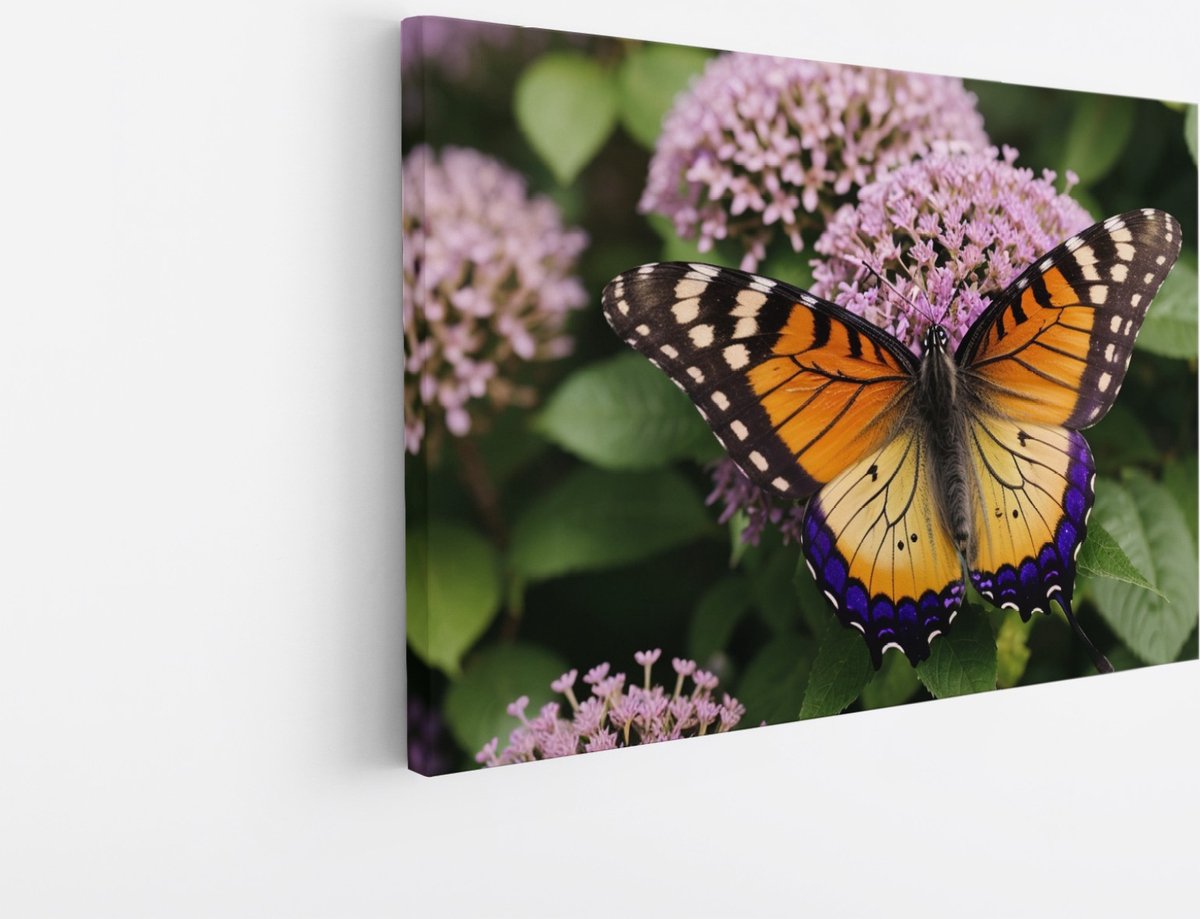 Saammp Canvas Schilderij - Roze bloemen - vlinder - Natuur - Dieren - 50x40 - Foto op canvas - Wanddecoratie - Muurdecoratie Woonkamer - Slaapkamer decoratie - Canvas Print Multicolor
