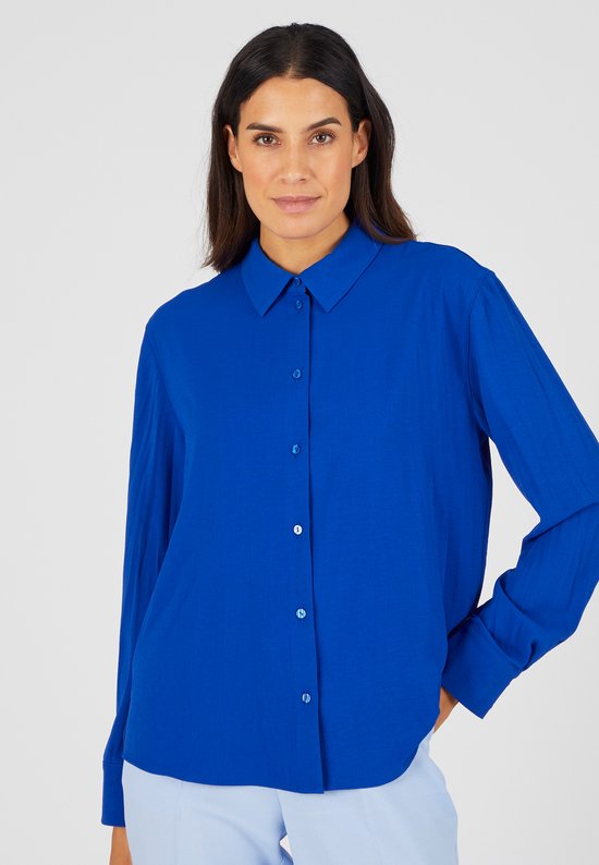 Damart - Effen blouse in reliëfstof - Dames - Blauw - 52