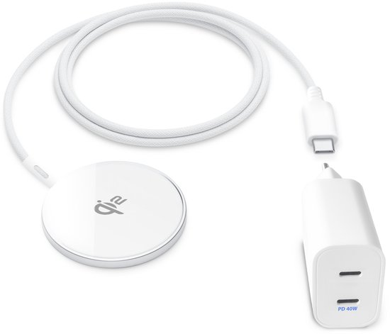 Qi2 Draadloze Oplader + usb C Adapter 2 Poorten - 40w - Geschikt voor MagSafe, iPhone 16, 15, 14, 13, 12 Pro Max Plus Mini - Snellader