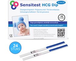 Sensitest Zwangerschapstest Dipstick – 24 stuks – 10 mIU/ml – Test vanaf 6 dagen vóór menstruatie – Uitslag in 5 minuten – Inclusief handleiding & zwangerschapskalender