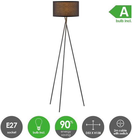 Home Sweet Home Moderne gouden metalen vloerlamp | 53/53/138cm｜met E27 LED lichtbron 4W 2700K | Retro vloerlamp met statief Met witte lampenkap｜voor slaapkamer