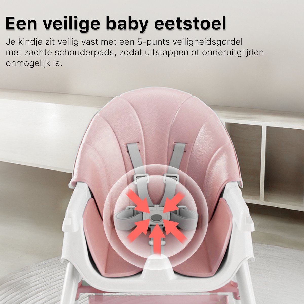 Phreeze Kinderstoel - Inklapbaar - Meegroeistoel 6 t/m 72 maanden - Afneembare Wielen - Eetstoel Baby & Peuter - Ook als Loopstoel, Wipstoel, Babystoel aan tafel / voor eten / thuis - Roze – foto 4