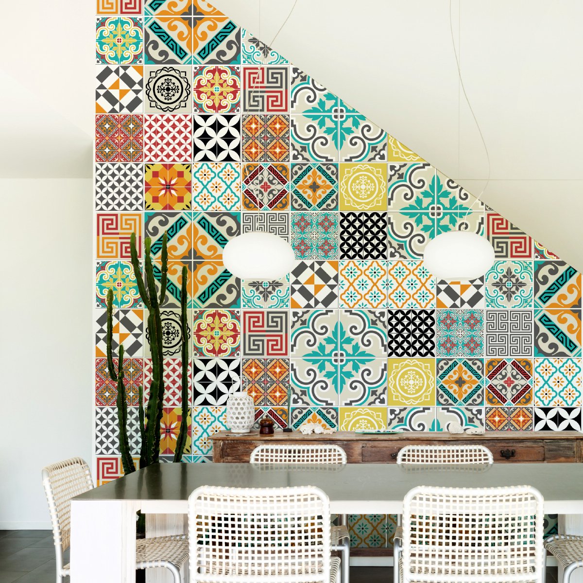 Ambiance Sticker Zelfklevende tegelmuurstickers voor keuken en badkamer - 30 cementtegelstickers (Azulejos Lautaro) - 30 stickers 10x10cm Multi color