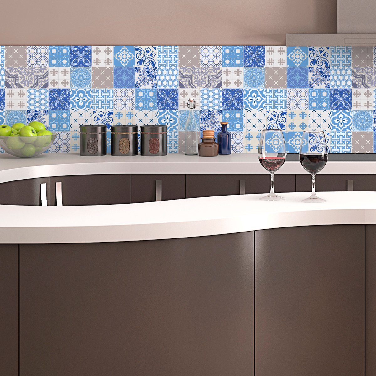 Ambiance Sticker Zelfklevende tegelmuurstickers voor keuken en badkamer - 16 tegelstickers met antieke barokke ornamenten - 16 stickers 10x10cm Multi color