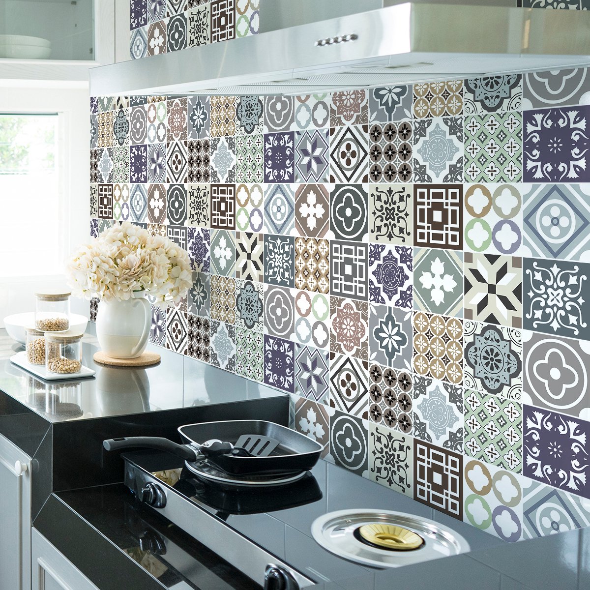 Ambiance Sticker Muurstickers - Zelfklevende tegelmuurstickers voor keuken en badkamer - 24 ALIONSA tegelstickers - 24 stickers 20x20cm Multi color