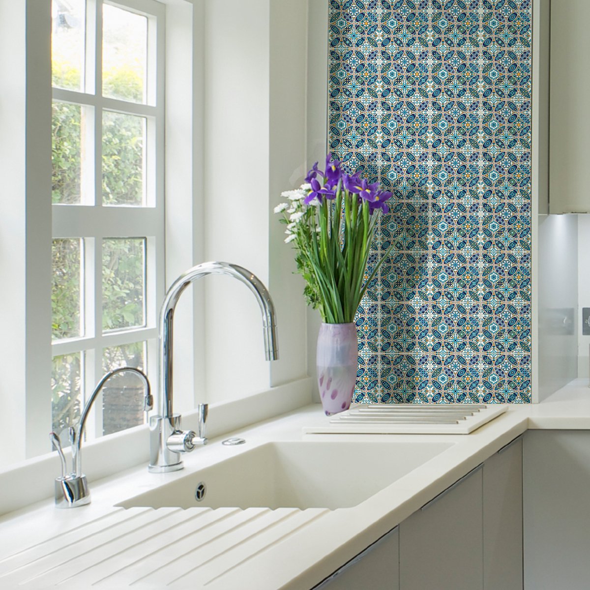 Ambiance Sticker Zelfklevende tegelmuurstickers voor keuken en badkamer - 24 cementtegelstickers, Azulejos Malono-stijl - 24 stickers, 20x20 cm Multi color
