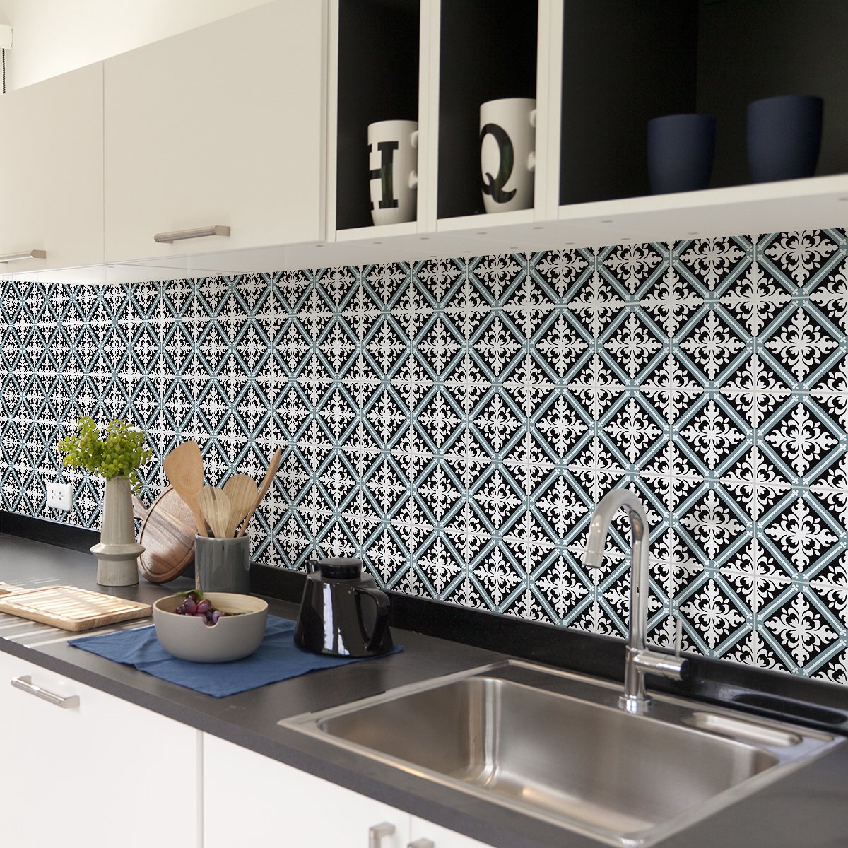 Ambiance Sticker Zelfklevende tegelmuurstickers voor keuken en badkamer - 60 tegelstickers, Azulejos Emerenciao-stijl - 60 stickers, 10x10 cm Multi color