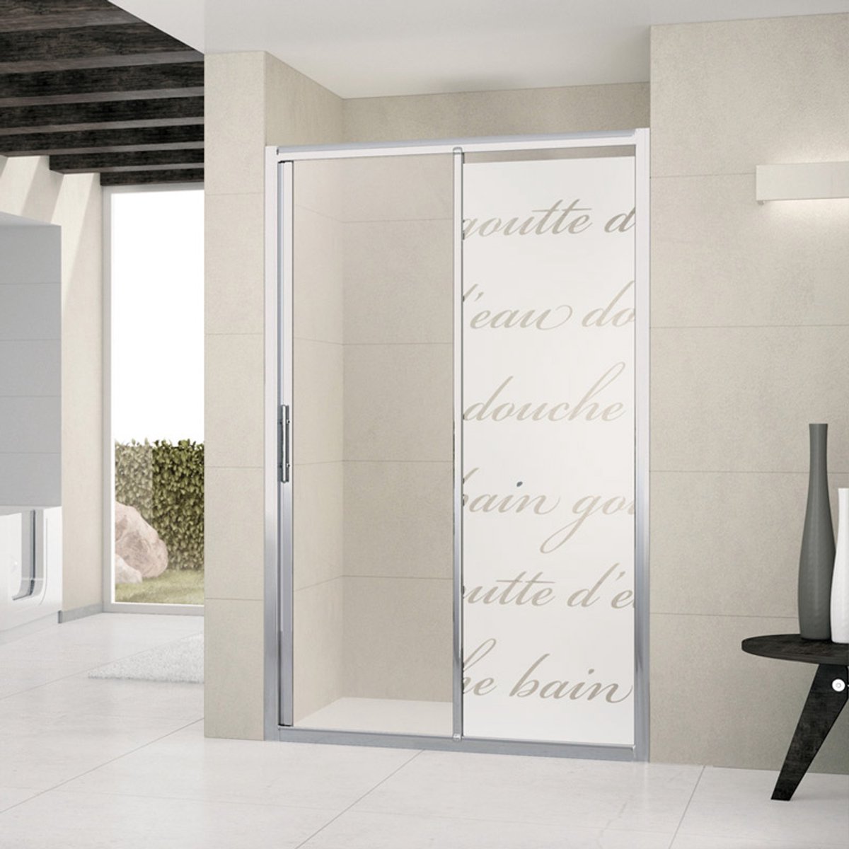 Privacy raamfolie - LITERARY SHOWER - Zelfklevende raamfolie voor douchedeuren en ramen -