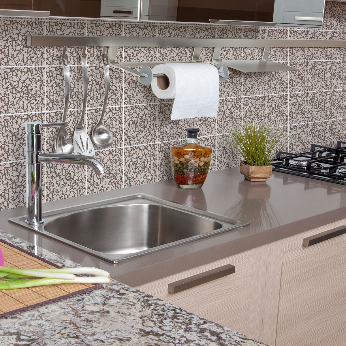 Ambiance Sticker Zelfklevende tegelmuurstickers voor keuken en badkamer - 9 TERRAZZO LUSSURGIU tegelstickers - 9 stickers 20x20cm Multi color