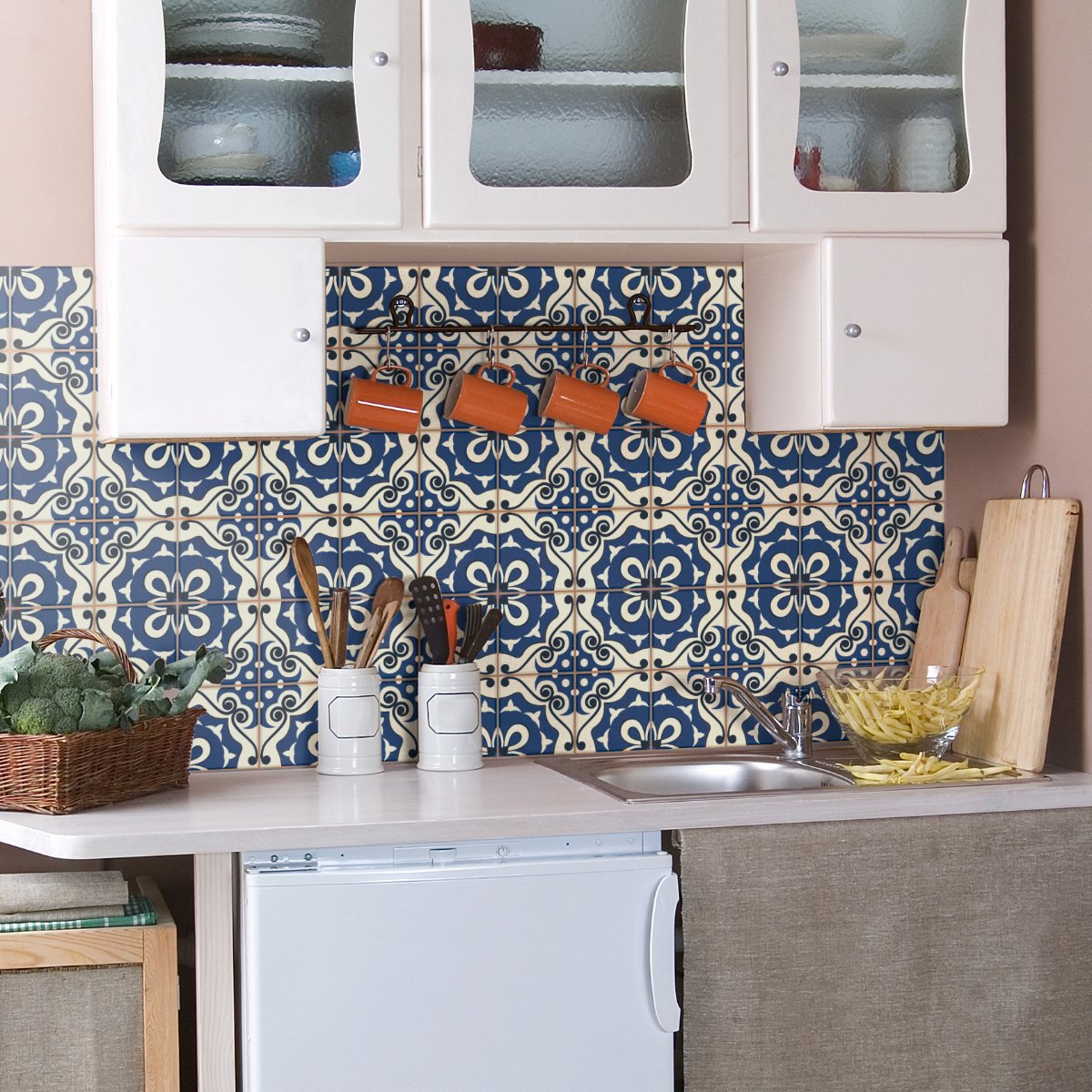 Ambiance Sticker Zelfklevende tegelmuurstickers voor keuken en badkamer - 60 Azulejos Novella tegelstickers - 60 stickers 15x15cm Multi color